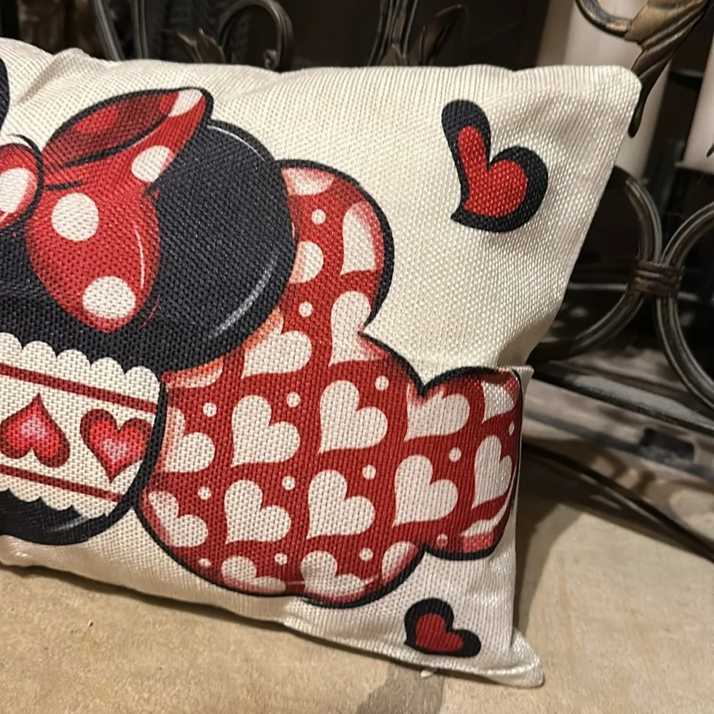 New Valentines Day Disney Mickey and Minnie Mouse Linen Lumbar Pillowcase